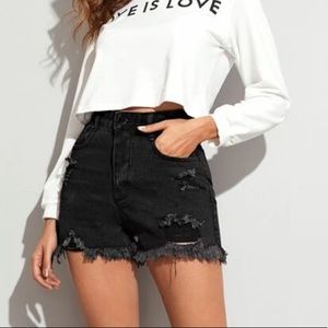NEW SHEIN High Waisted Black Distressed Frayed Shorts